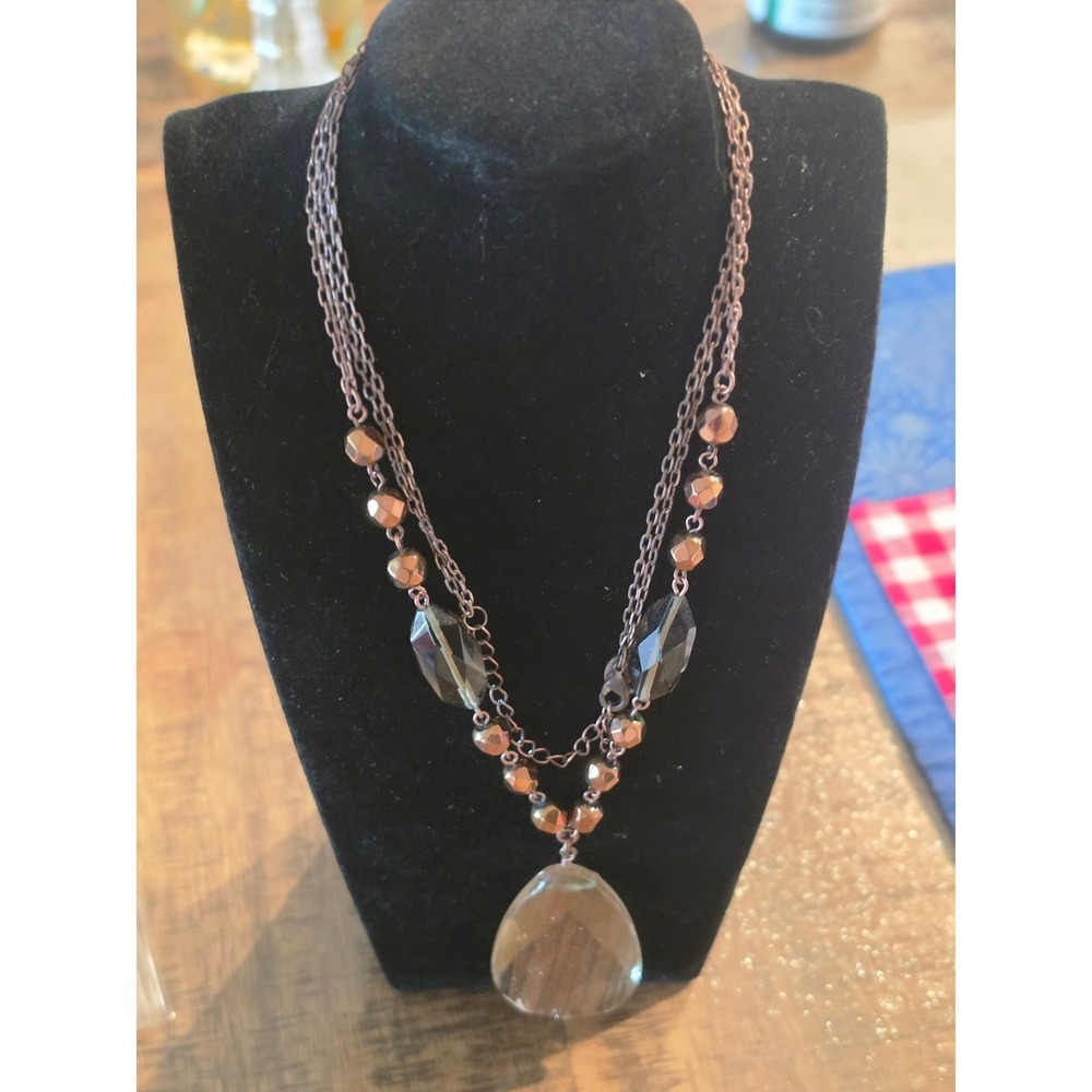 Lia Sophia Copper Tone Multi Strand Teardrop Crystal Pendant Necklace Statement‎